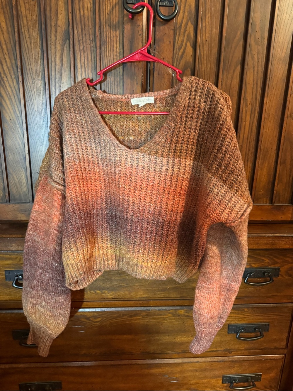 Rewind Ombre V-Neck Knit Sweater in Rust, Orange, Yellow